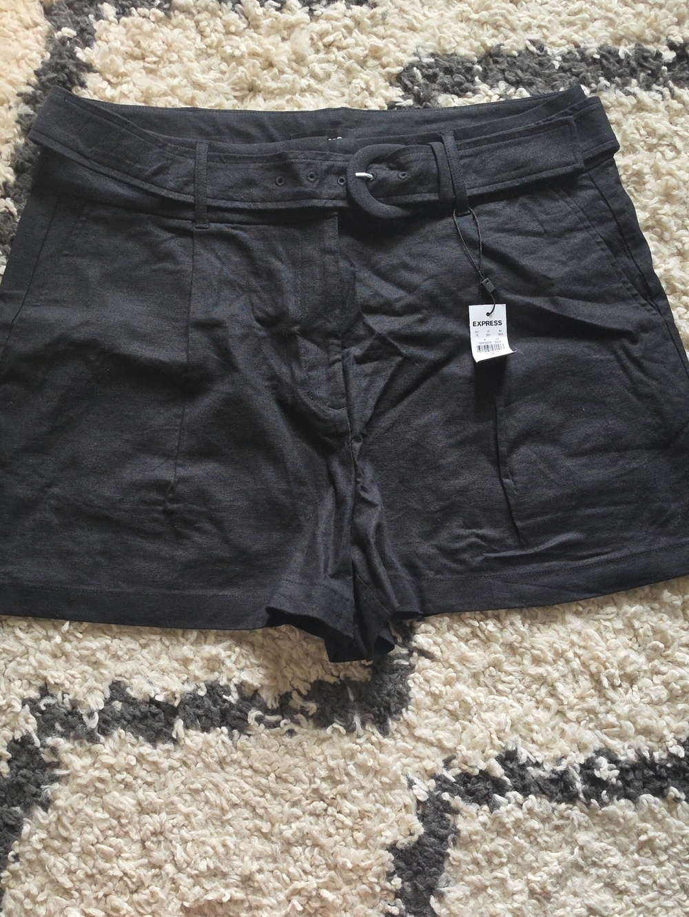Express Black High-Waist Belted Shorts